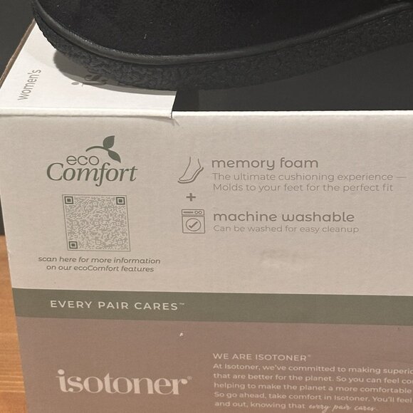 Isotoner Women's Memory Foam Black Slippers L 8.5 - 9 Eco Comfort Hoodback - Picture 7 of 9